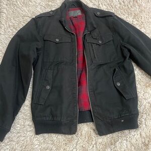 Old Navy Black Military Jacket with Red Plaid Lining